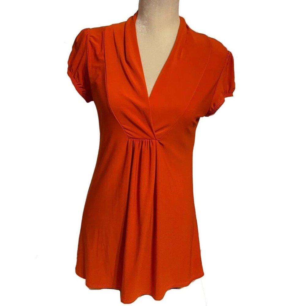 Womens Orange Cap Sleeve Blouse Shirt Top By Dynamite Easy Care Travel SZ Large